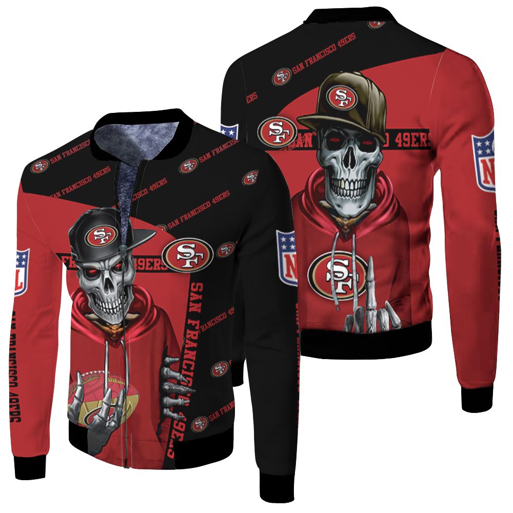 San Francisco 49ers Hip Hop Skull 3d Jersey Fleece Bomber Jacket San Francisco 49ers Hip Hop Skull 3d Jersey Fleece Bomber Jacket