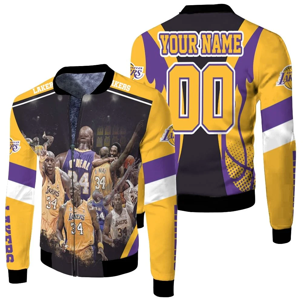 Shaquille Oneal 34 Los Angeles Lakers For Fans Personalized Fleece Bomber Jacket Shaquille Oneal 34 Los Angeles Lakers For Fans Personalized Fleece Bomber Jacket
