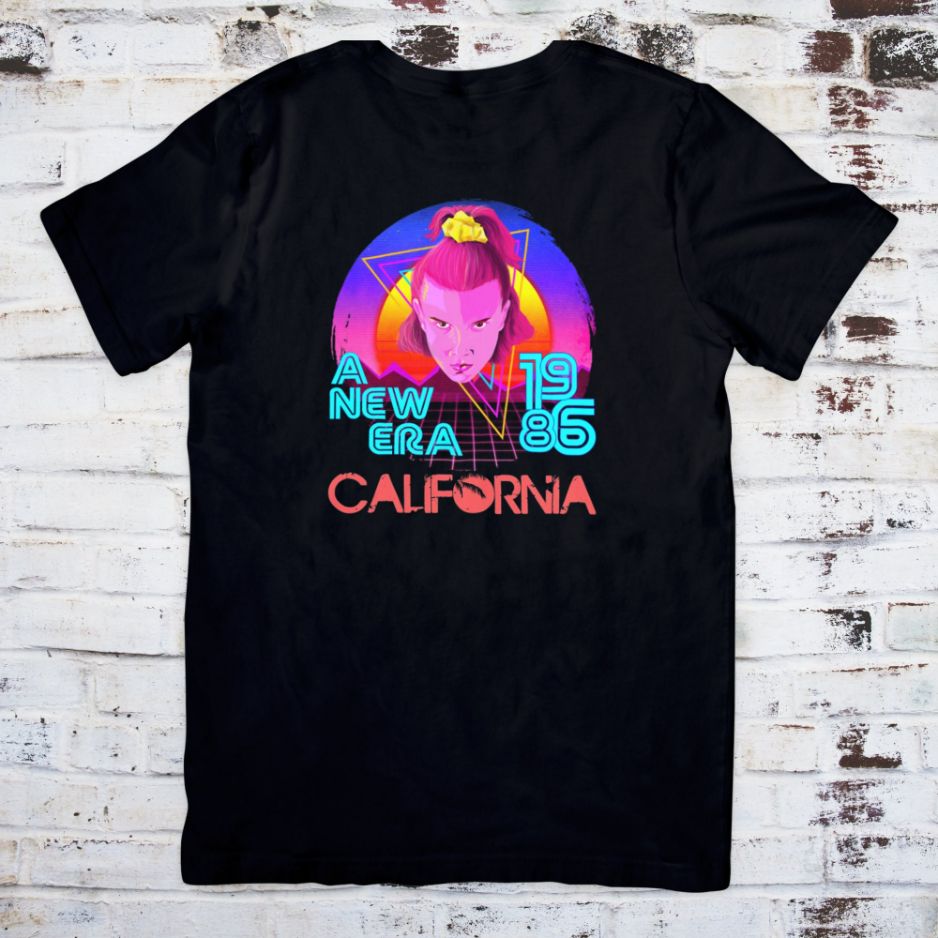 Stranger Things In California Inspired Black 1980s Retro T-Shirt Stranger Things In California Inspired Black 1980s Retro T-Shirt