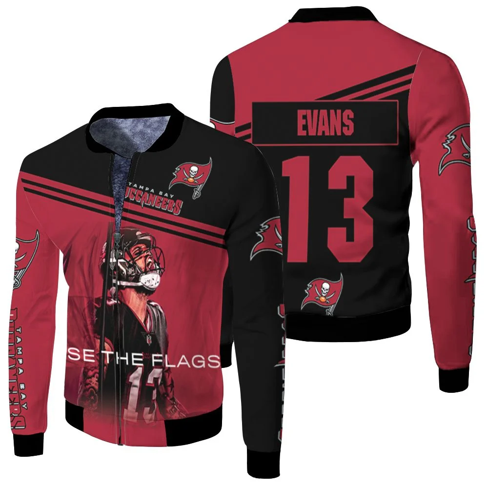Tampa Bay Buccaneers Mike Evans Raise The Flag For Fan Fleece Bomber Jacket Tampa Bay Buccaneers Mike Evans Raise The Flag For Fan Fleece Bomber Jacket