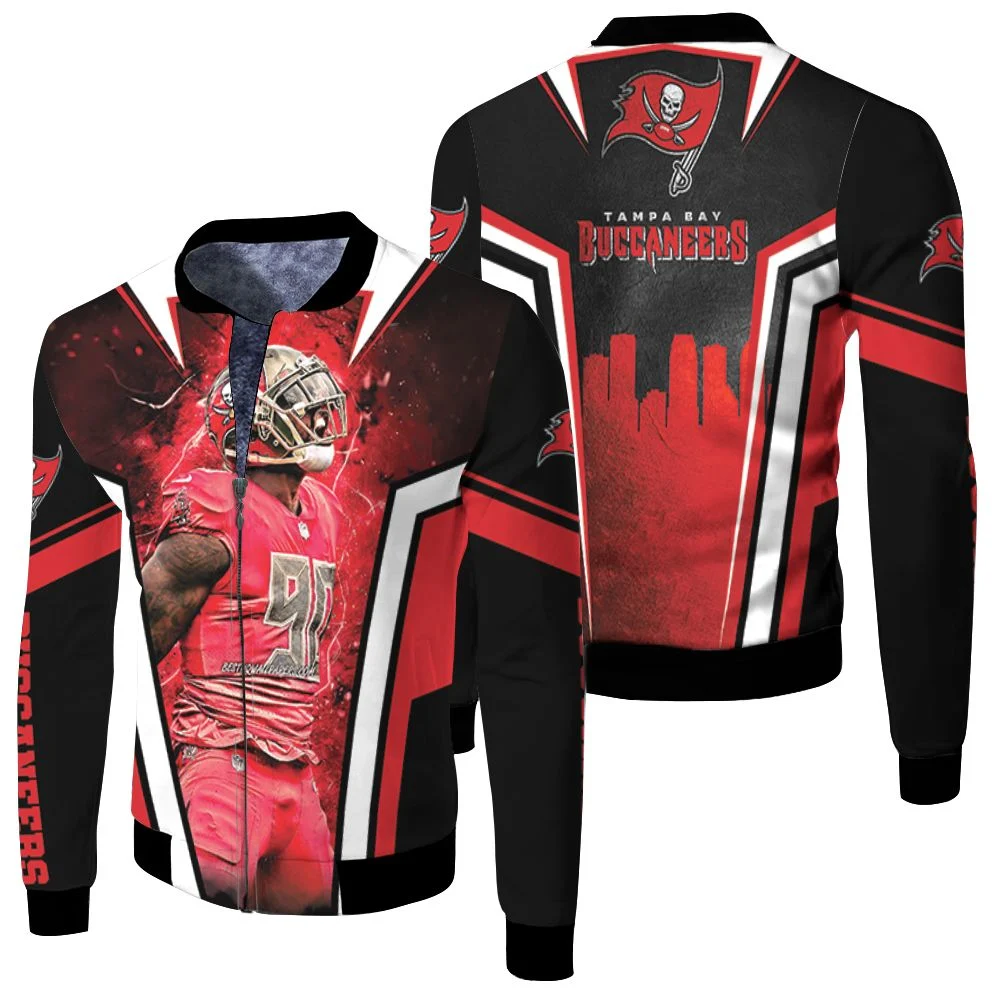 Tampa Bay Buccaneers Super Bowl Champions Jason Pierre Paul Fleece Bomber Jacket Tampa Bay Buccaneers Super Bowl Champions Jason Pierre Paul Fleece Bomber Jacket