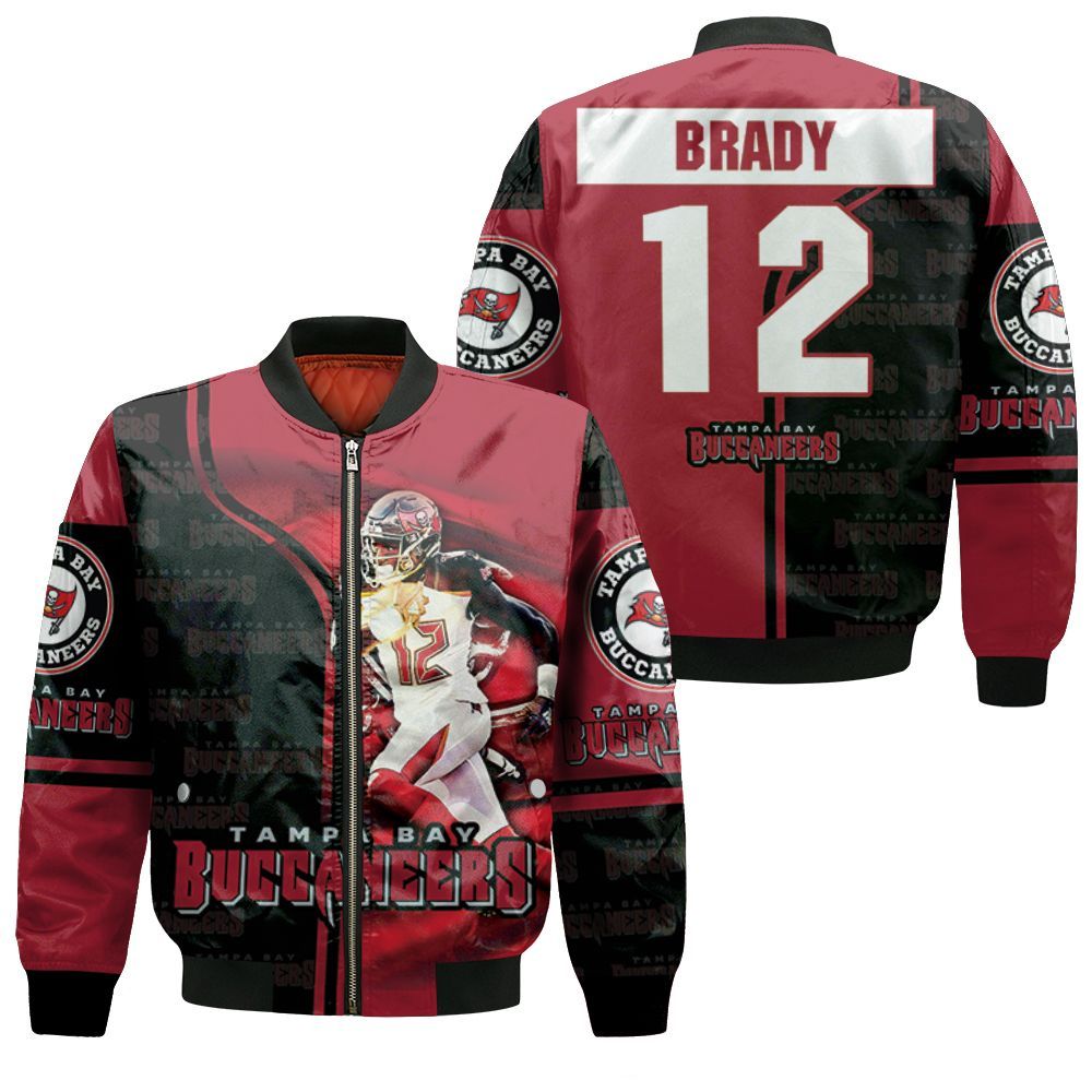 Tampa Bay Buccaneers Tom Brady Running 12 Legend For Fan Bomber Jacket Tampa Bay Buccaneers Tom Brady Running 12 Legend For Fan Bomber Jacket