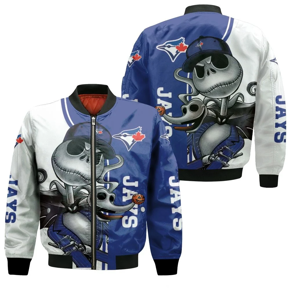 Toronto Blue Jays Jack Skellington And Zero Bomber Jacket Toronto Blue Jays Jack Skellington And Zero Bomber Jacket