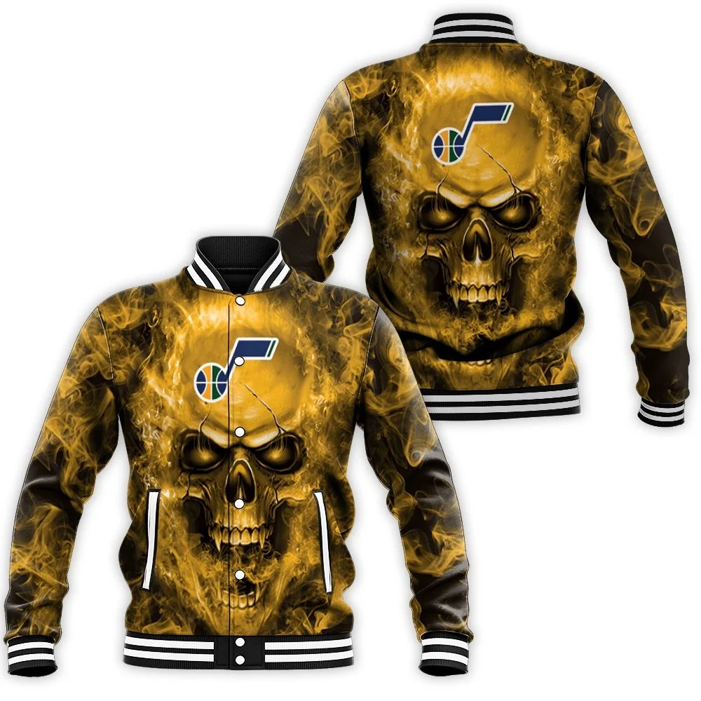Utah Jazz Nba Fans Skull Baseball Jacket Utah Jazz Nba Fans Skull Baseball Jacket
