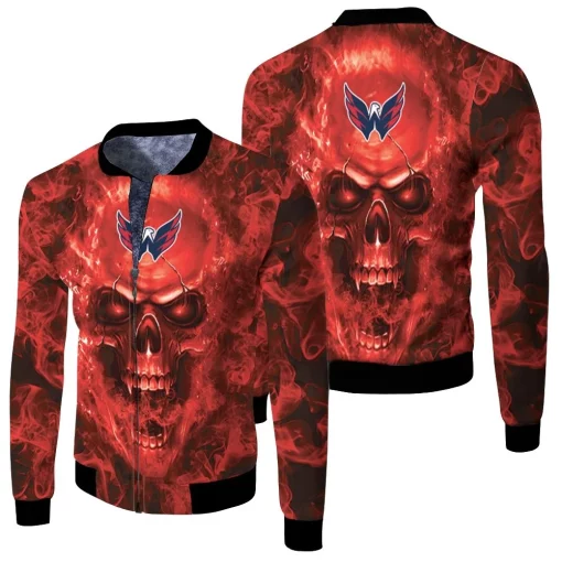 Washington Capitals Nhl Fans Skull Fleece Bomber Jacket