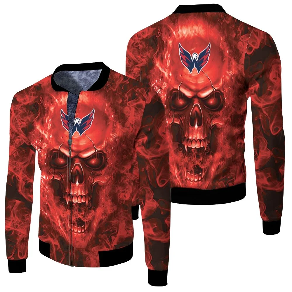 Washington Capitals Nhl Fans Skull Fleece Bomber Jacket Washington Capitals Nhl Fans Skull Fleece Bomber Jacket