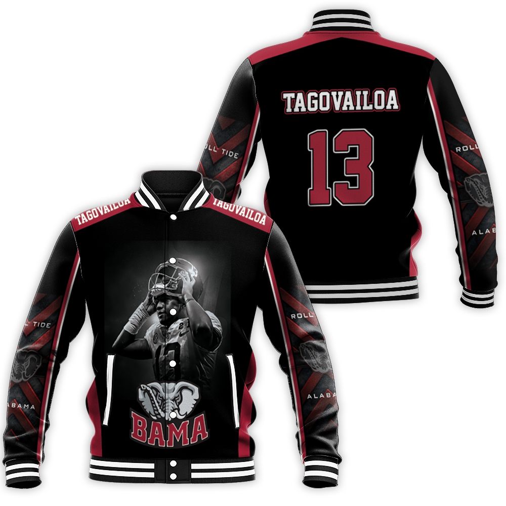 Alabama Crimson Tide 13 Tua Tagovailoa Baseball Jacket Alabama Crimson Tide 13 Tua Tagovailoa Baseball Jacket