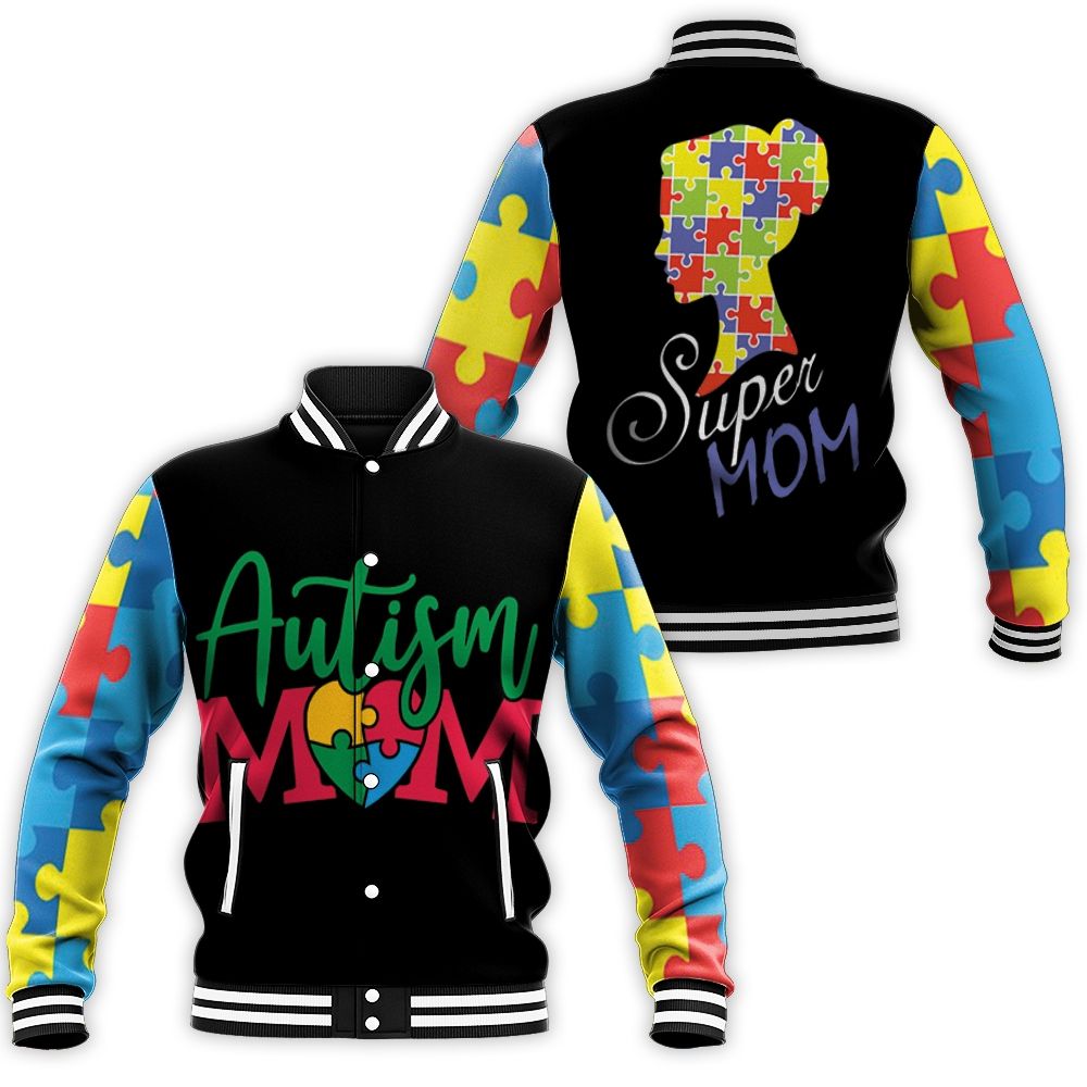 Autism Mom Super Mom Baseball Jacket Autism Mom Super Mom Baseball Jacket
