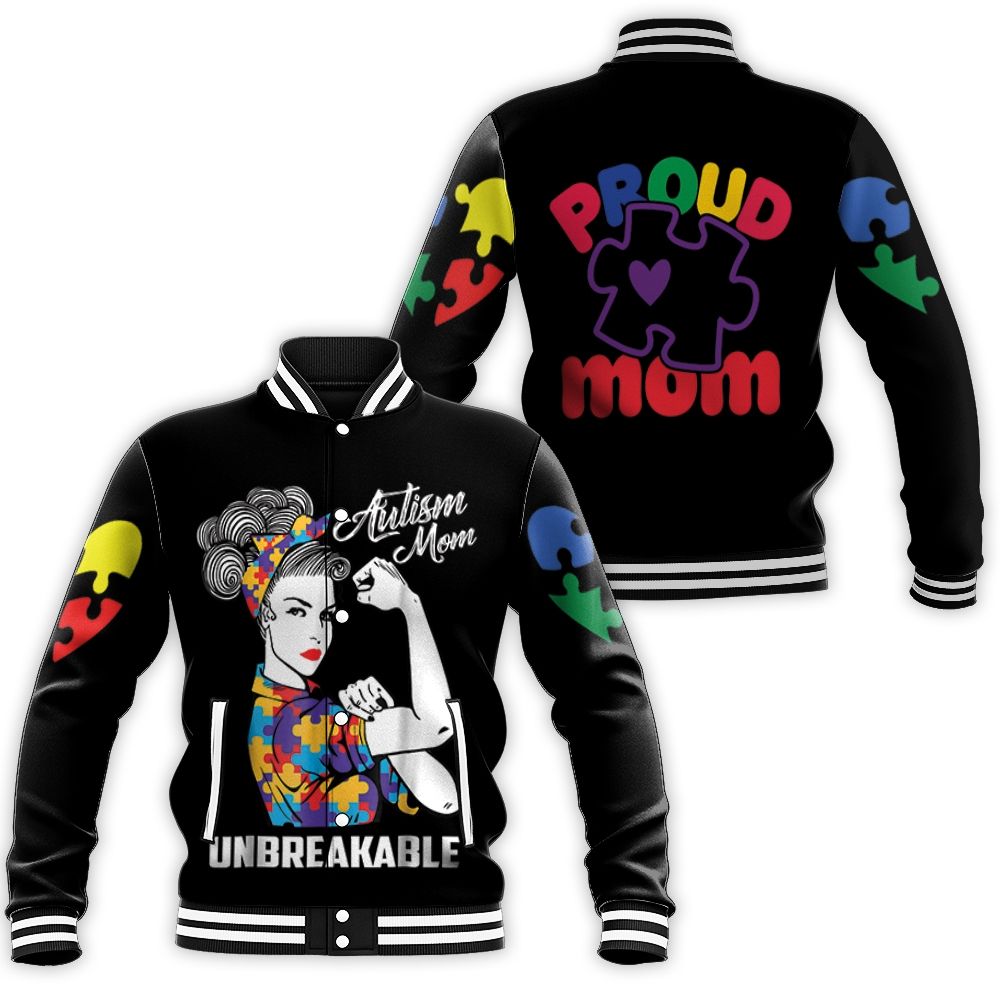Autism Mom Unbreakable Baseball Jacket Autism Mom Unbreakable Baseball Jacket