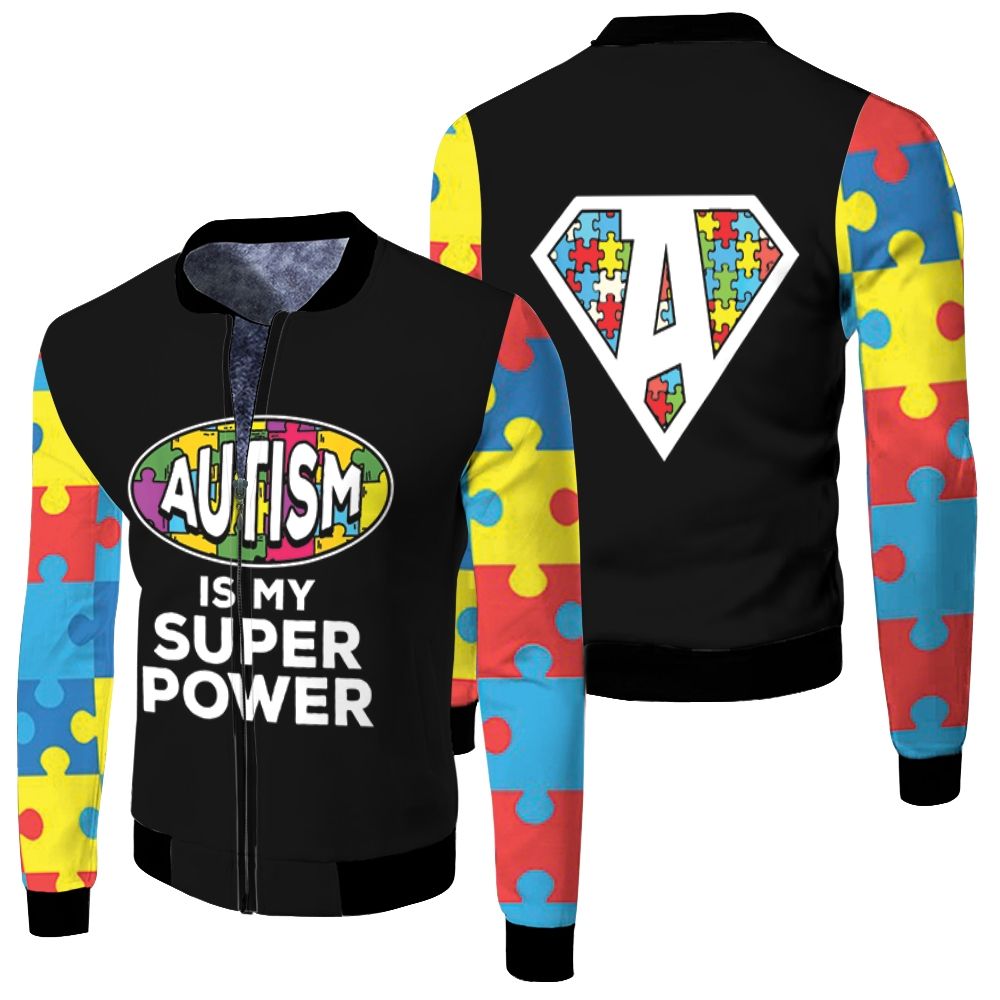 Autism Support Superhero Fleece Bomber Jacket Autism Support Superhero Fleece Bomber Jacket