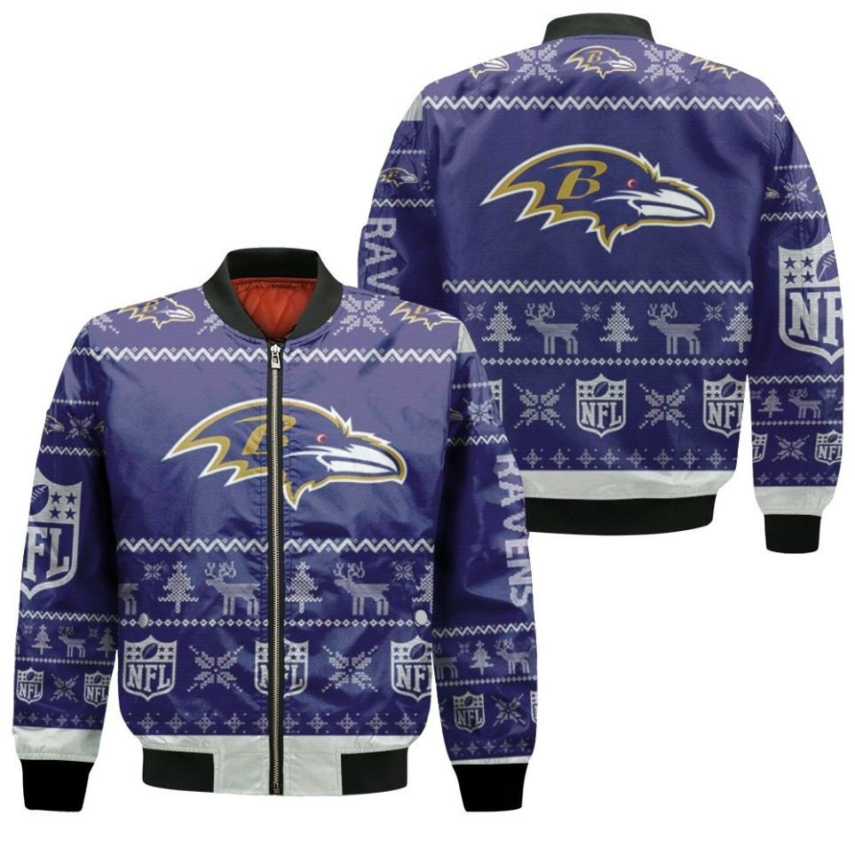 Baltimore Ravens Nfl Ugly Sweatshirt Christmas 3d Bomber Jacket Baltimore Ravens Nfl Ugly Sweatshirt Christmas 3d Bomber Jacket