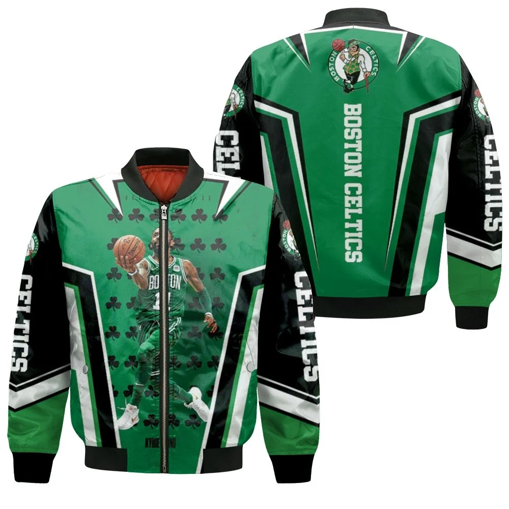 Boston Celtics Kyrie Irving 11 Shamrock Bomber Jacket Boston Celtics Kyrie Irving 11 Shamrock Bomber Jacket