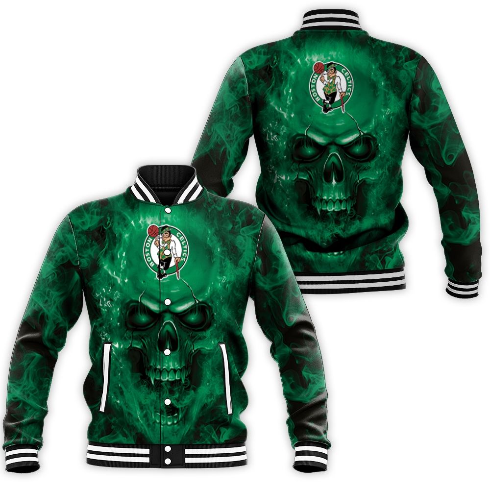 Boston Celtics Nba Fans Skull Baseball Jacket Boston Celtics Nba Fans Skull Baseball Jacket