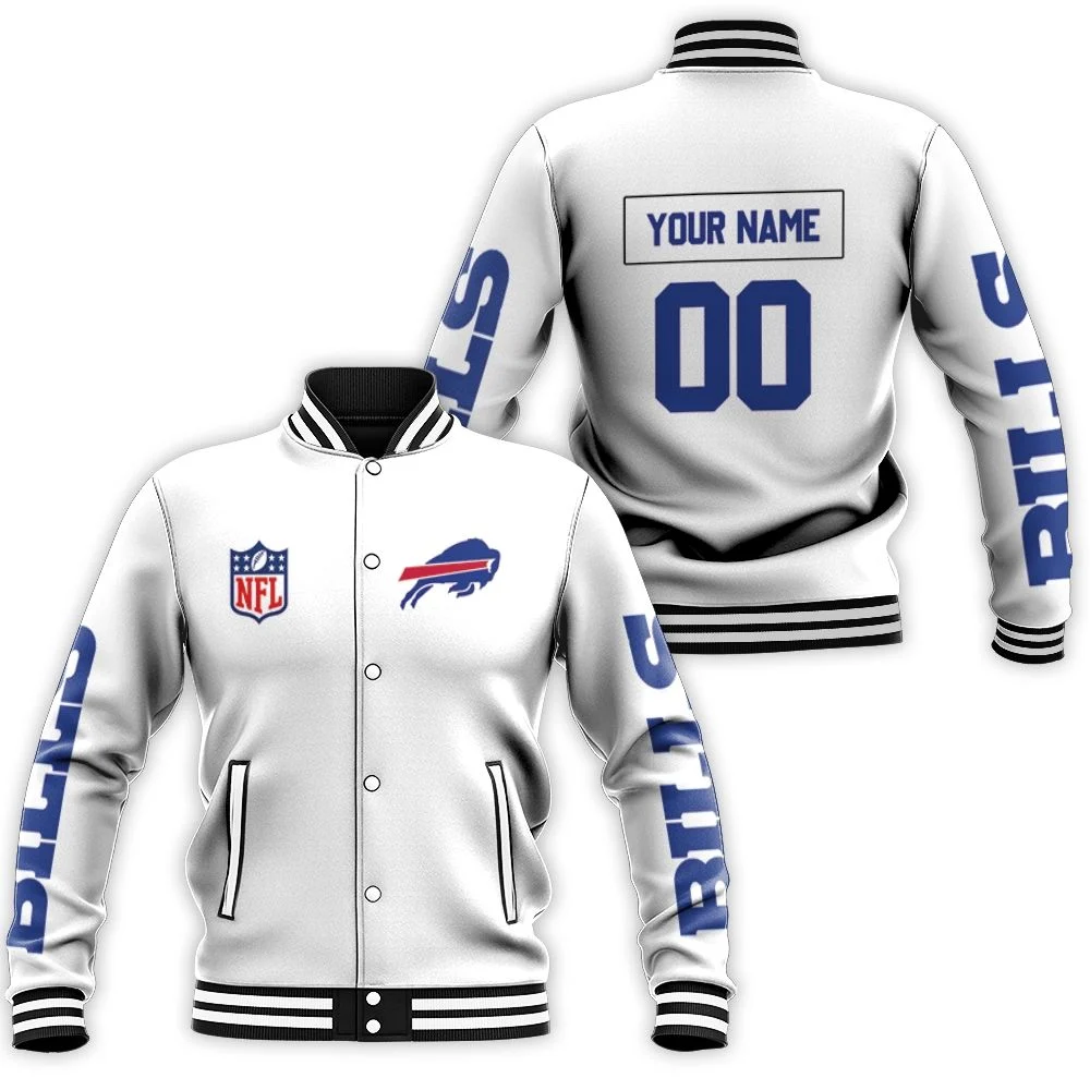 Buffalo Bills Nfl White Jersey Style Personalized Baseball Jacket Buffalo Bills Nfl White Jersey Style Personalized Baseball Jacket