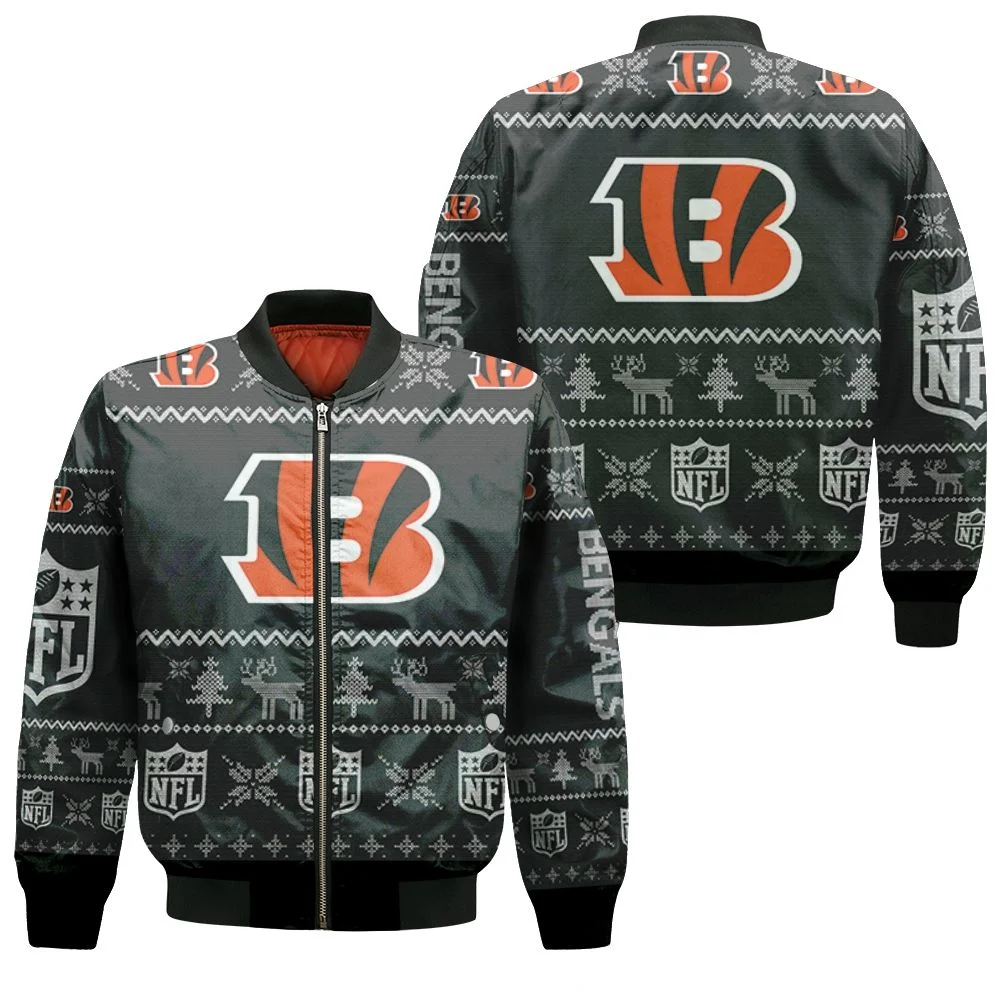 Cincinnati Bengals Nfl Ugly Sweatshirt Christmas 3d Bomber Jacket Cincinnati Bengals Nfl Ugly Sweatshirt Christmas 3d Bomber Jacket