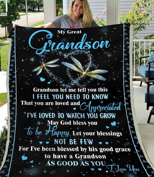 Dragonfly To My Grandson You Are Loved And Appreciated Fleece Blanket For Grandson Dragonfly To My Grandson You Are Loved And Appreciated Fleece Blanket For Grandson