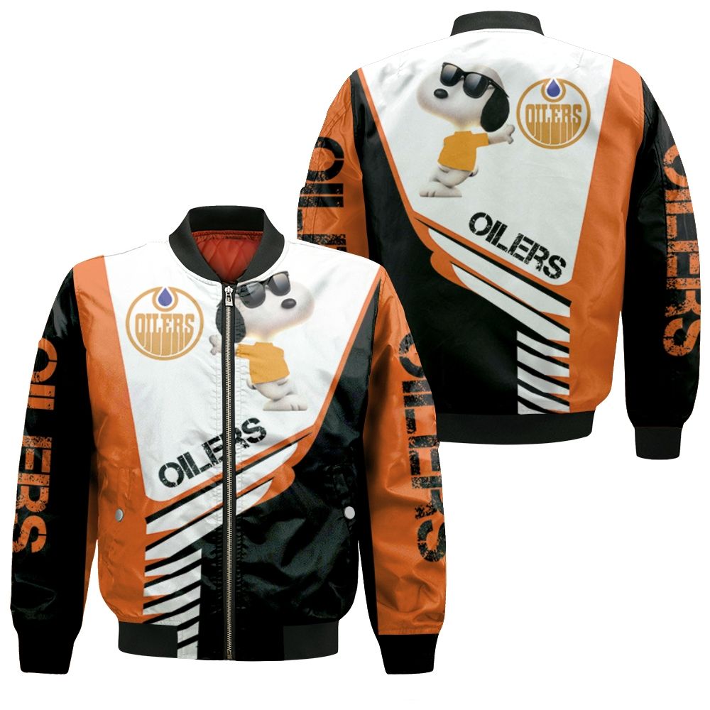 Edmonton Oilers Snoopy For Fans 3d Bomber Jacket Edmonton Oilers Snoopy For Fans 3d Bomber Jacket