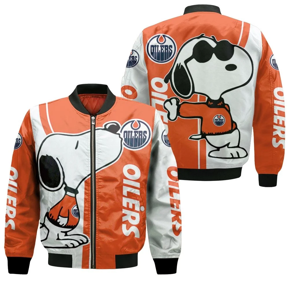Edmonton Oilers Snoopy Lover 3d Printed Bomber Jacket Edmonton Oilers Snoopy Lover 3d Printed Bomber Jacket