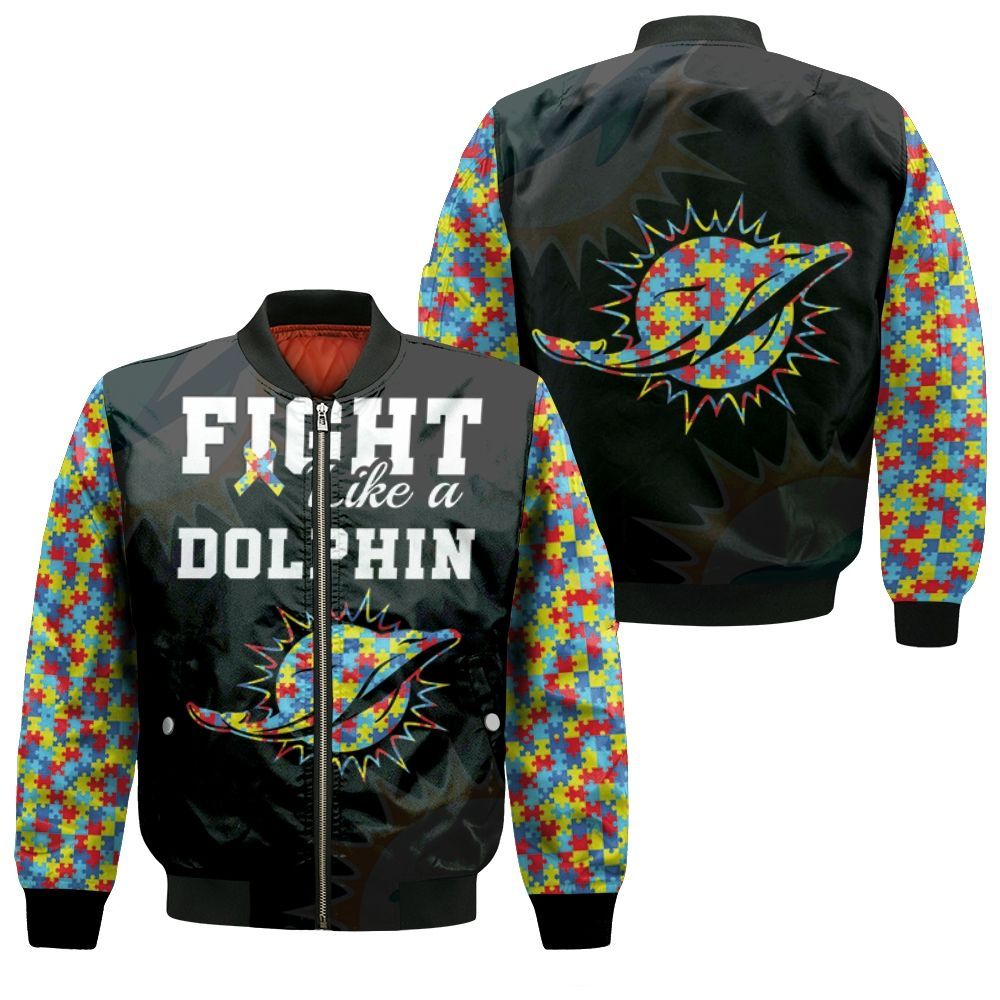 Fight Like A Dolphins Autism Support Bomber Jacket Fight Like A Dolphins Autism Support Bomber Jacket