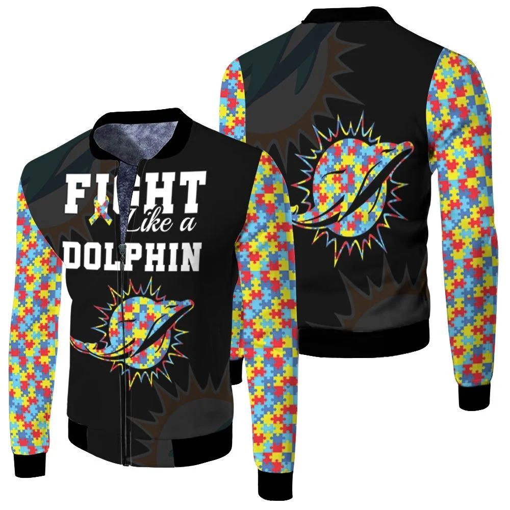 Fight Like A Dolphins Autism Support Fleece Bomber Jacket Fight Like A Dolphins Autism Support Fleece Bomber Jacket