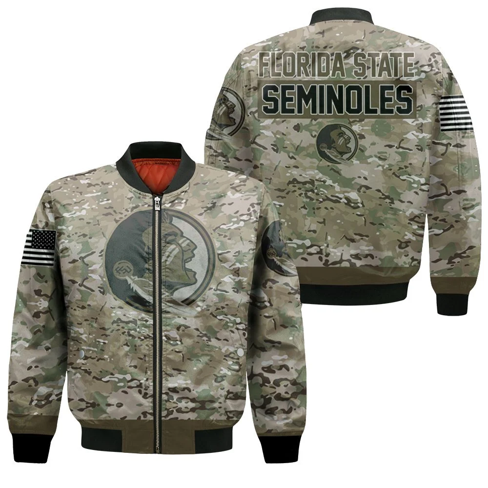 Florida State Seminoles Camo Pattern 3d Jersey Bomber Jacket Florida State Seminoles Camo Pattern 3d Jersey Bomber Jacket