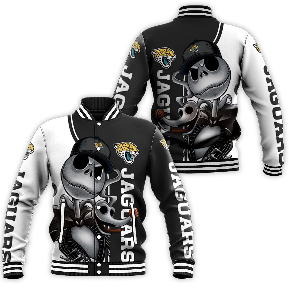 Jacksonville Jaguars Jack Skellington And Zero Baseball Jacket Jacksonville Jaguars Jack Skellington And Zero Baseball Jacket