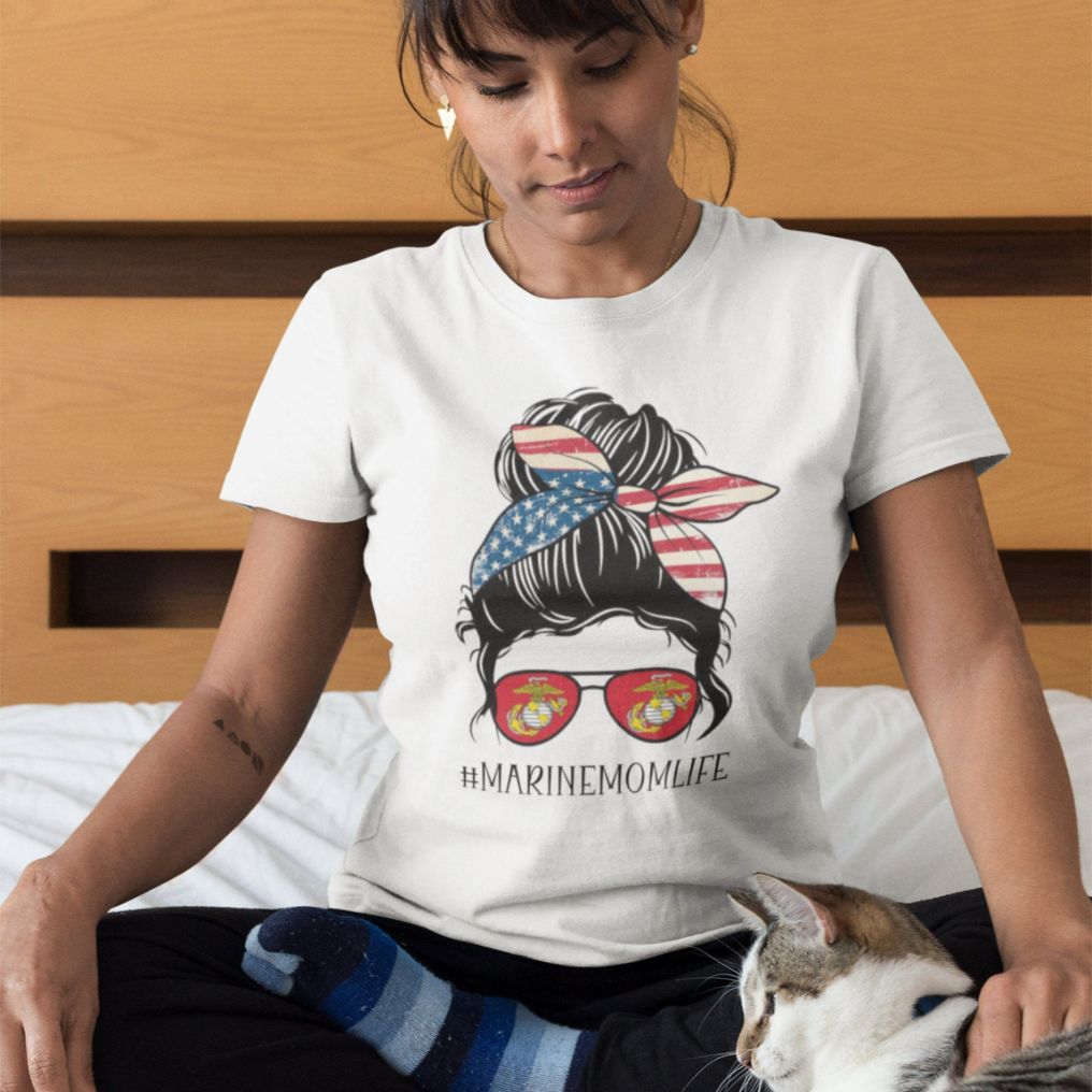 Marine Mom Life Messy Bun T-Shirt Marine Mom Life Messy Bun T-Shirt