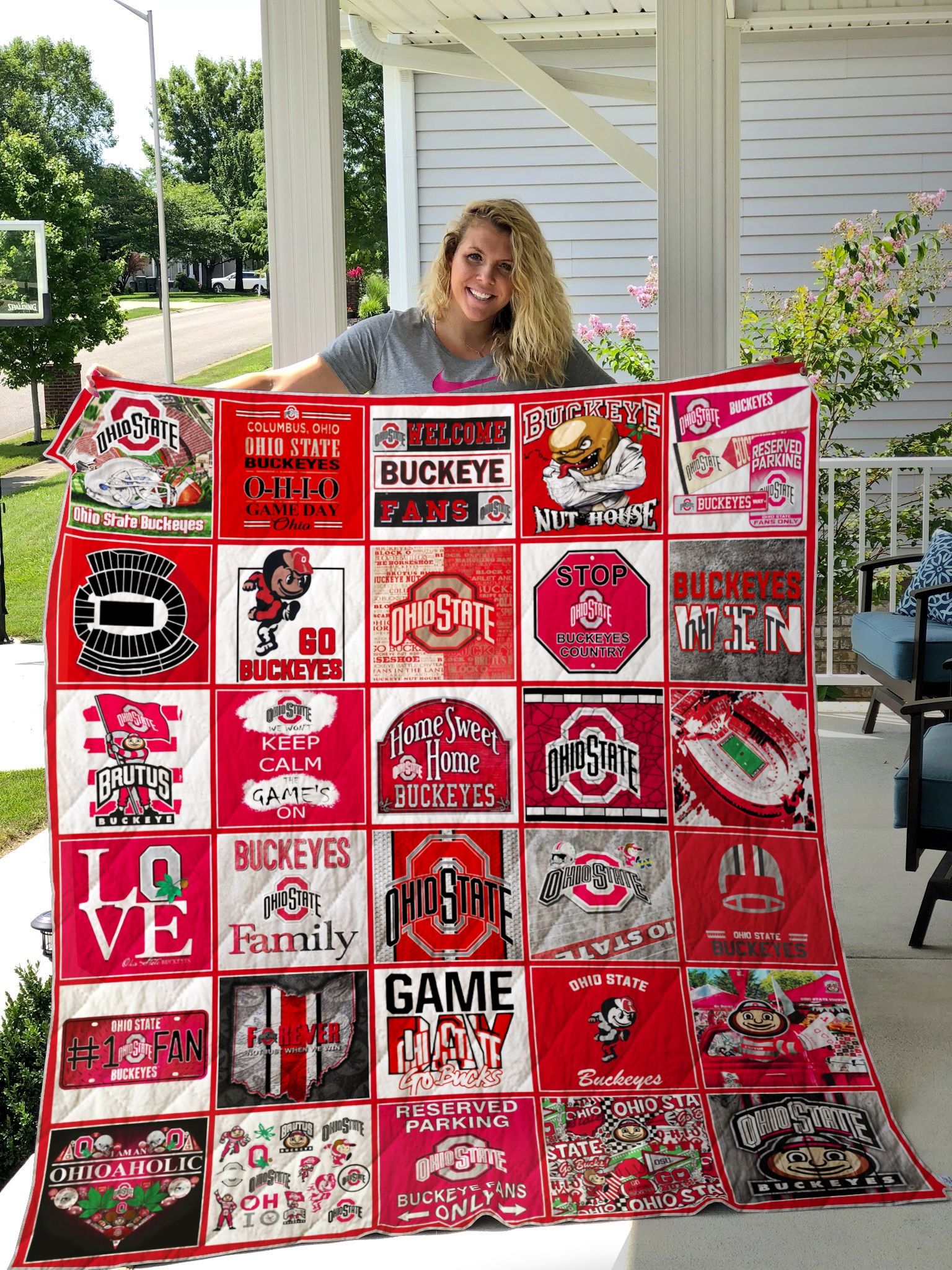 Ohio State Buckeyes Football Quilt Blanket Fan Made Ohio State Buckeyes Football Quilt Blanket Fan Made