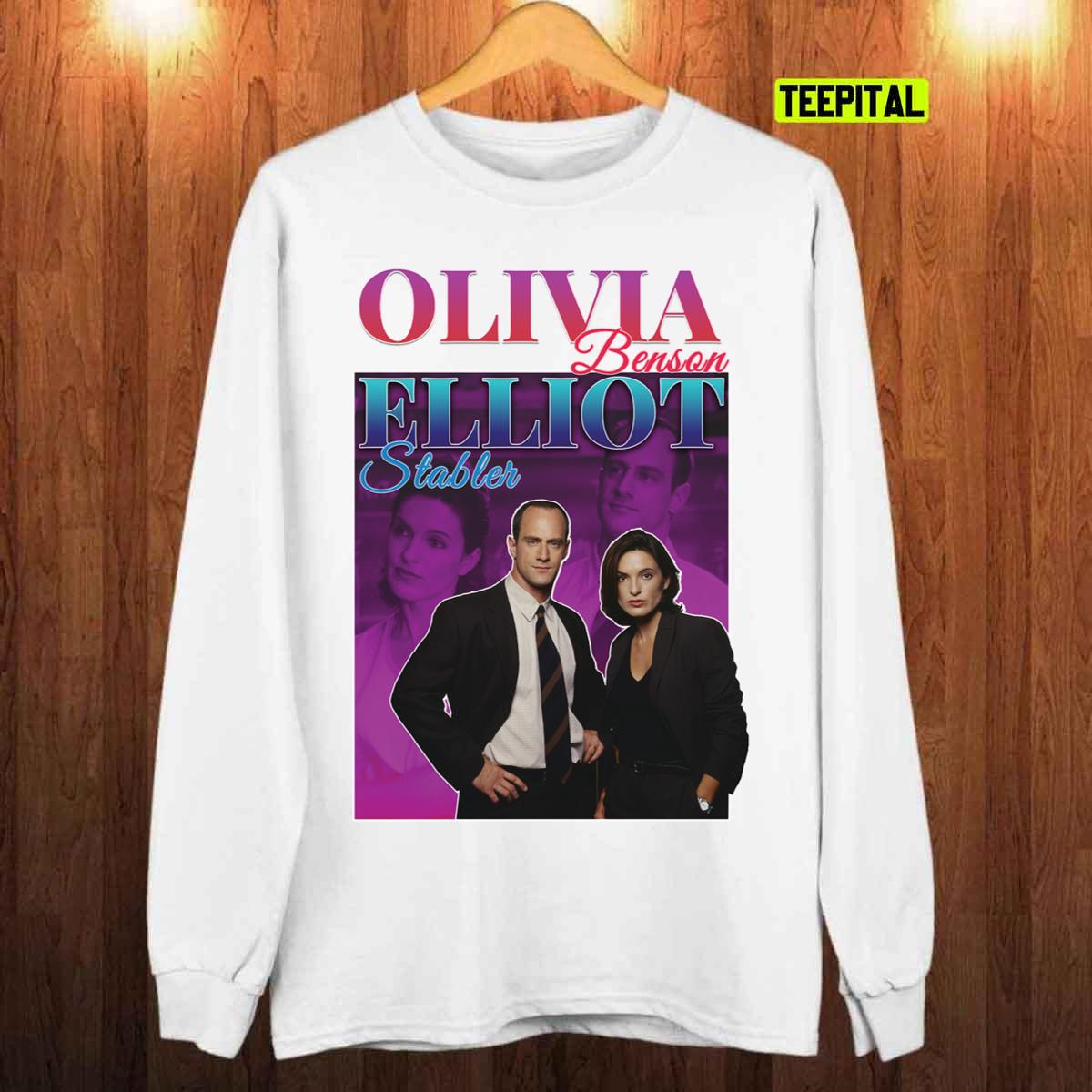 Olivia Benson And Elliot Stabler 90s Inspired Vintage Homage T-Shirt Olivia Benson And Elliot Stabler 90s Inspired Vintage Homage T-Shirt
