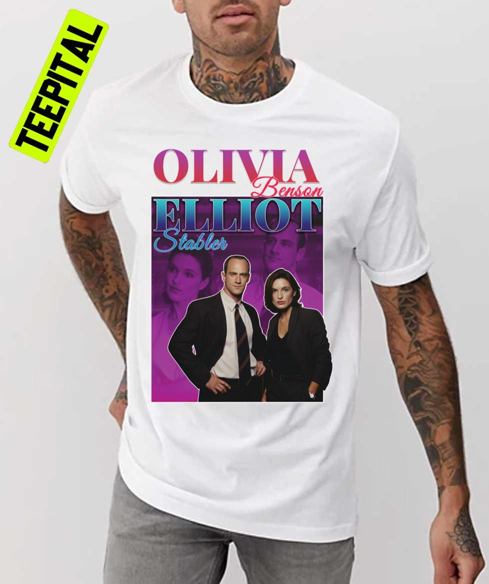 Olivia Benson And Elliot Stabler 90s Inspired Vintage Homage T-Shirt Olivia Benson And Elliot Stabler 90s Inspired Vintage Homage T-Shirt