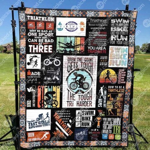 Triathlete Girl Tries Harder Quilt Blanket Ynt9
