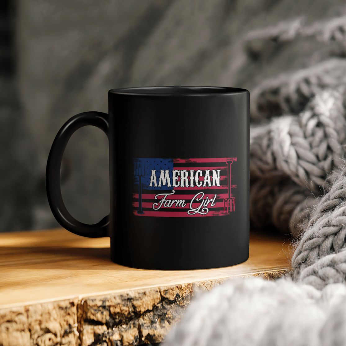 4th Of July Independence Day American Flag American Farm Girl Ceramic Coffee Mug 4th Of July Independence Day American Flag American Farm Girl Ceramic Coffee Mug
