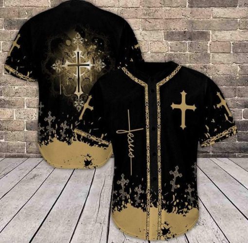 Amazing Jesus Saves The Life Black Gold Cross Personalized 3d Baseball Jersey