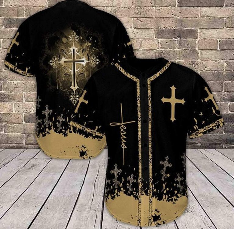 Amazing Jesus Saves The Life Black Gold Cross Personalized 3d Baseball Jersey Amazing Jesus Saves The Life Black Gold Cross Personalized 3d Baseball Jersey
