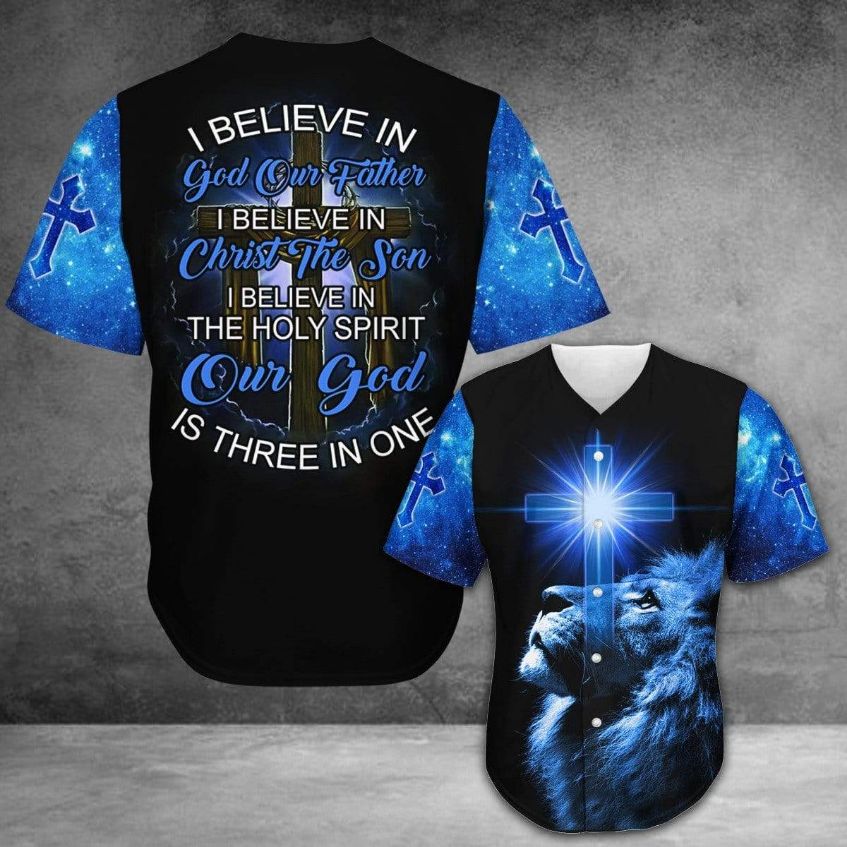 Amazing Lion I Believe In God Blue Personalized 3d Baseball Jersey Amazing Lion I Believe In God Blue Personalized 3d Baseball Jersey