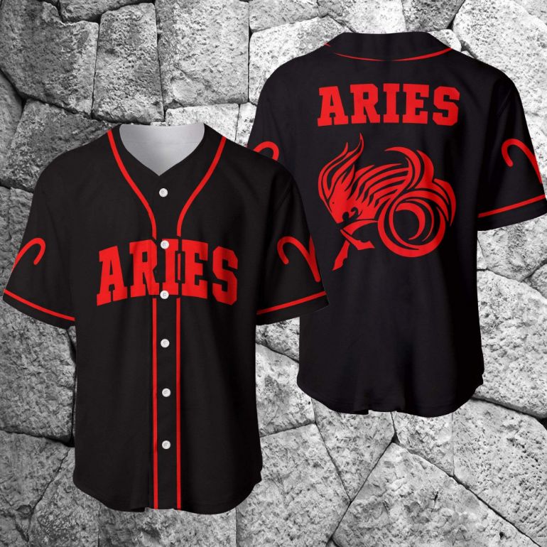 Aries Zodiac Black Red Personalized 3d Baseball Jersey Aries Zodiac Black Red Personalized 3d Baseball Jersey
