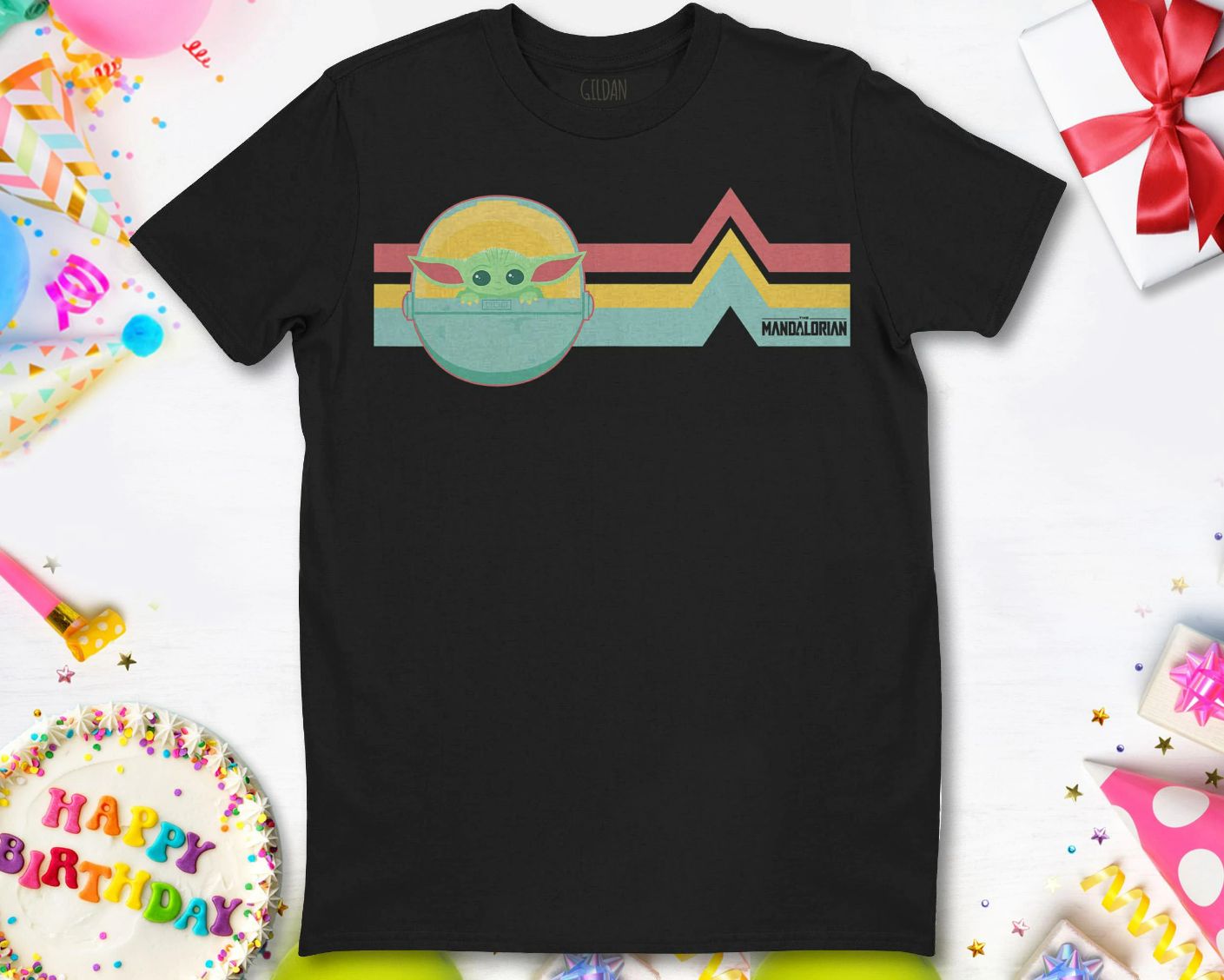 Baby Yoda Star Wars The Mandalorian The Child Rainbow Chest Lines Unisex T-Shirt Baby Yoda Star Wars The Mandalorian The Child Rainbow Chest Lines Unisex T-Shirt