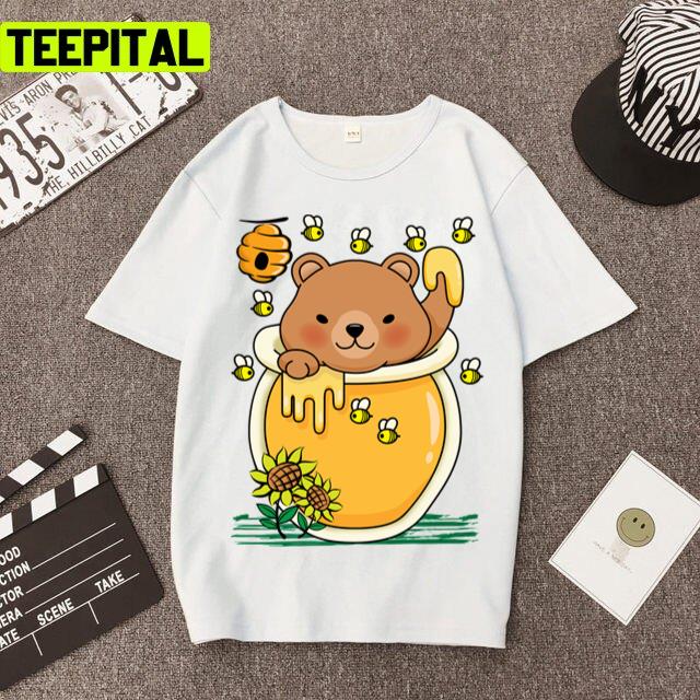 Bear Honey Jar With Bee Illustration Unisex T-Shirt Bear Honey Jar With Bee Illustration Unisex T-Shirt