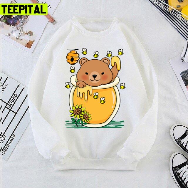 Bear Honey Jar With Bee Illustration Unisex T-Shirt Bear Honey Jar With Bee Illustration Unisex T-Shirt