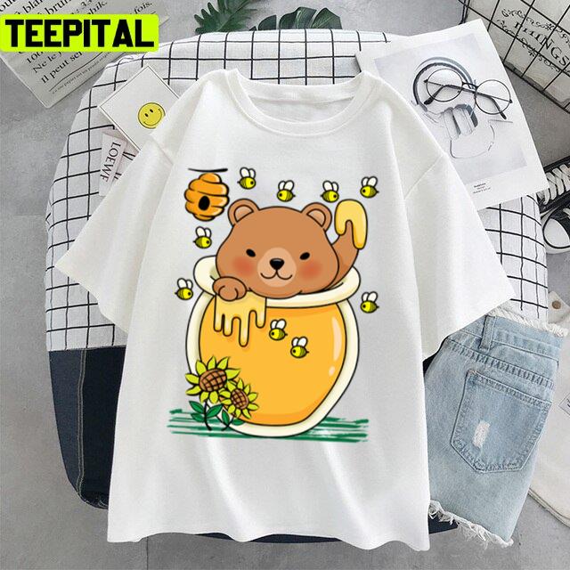 Bear Honey Jar With Bee Illustration Unisex T-Shirt Bear Honey Jar With Bee Illustration Unisex T-Shirt