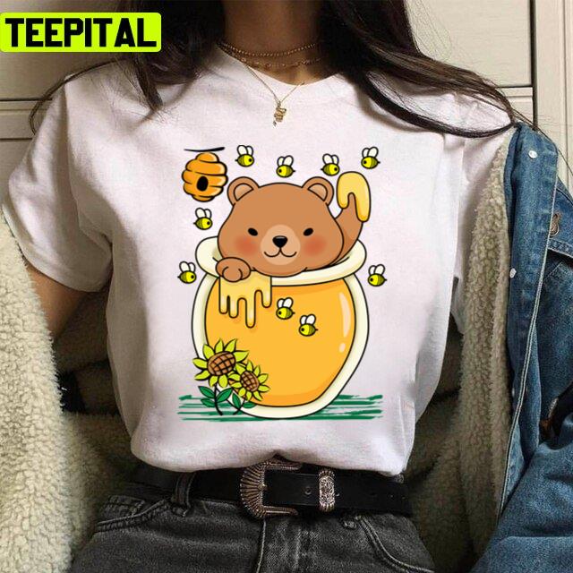 Bear Honey Jar With Bee Illustration Unisex T-Shirt Bear Honey Jar With Bee Illustration Unisex T-Shirt