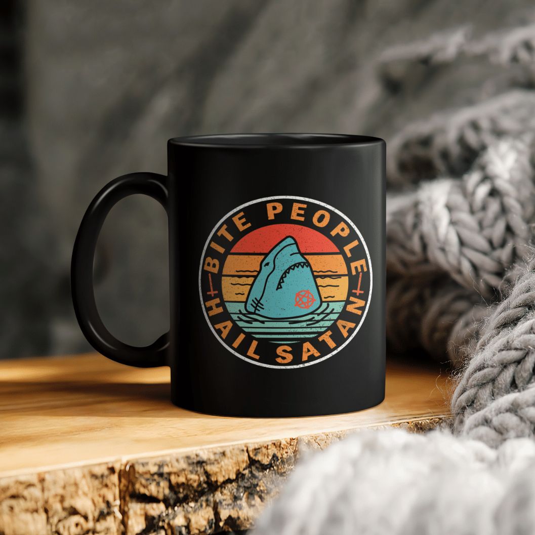 Bite People Hail Satan Shark Ceramic Coffee Mug Bite People Hail Satan Shark Ceramic Coffee Mug