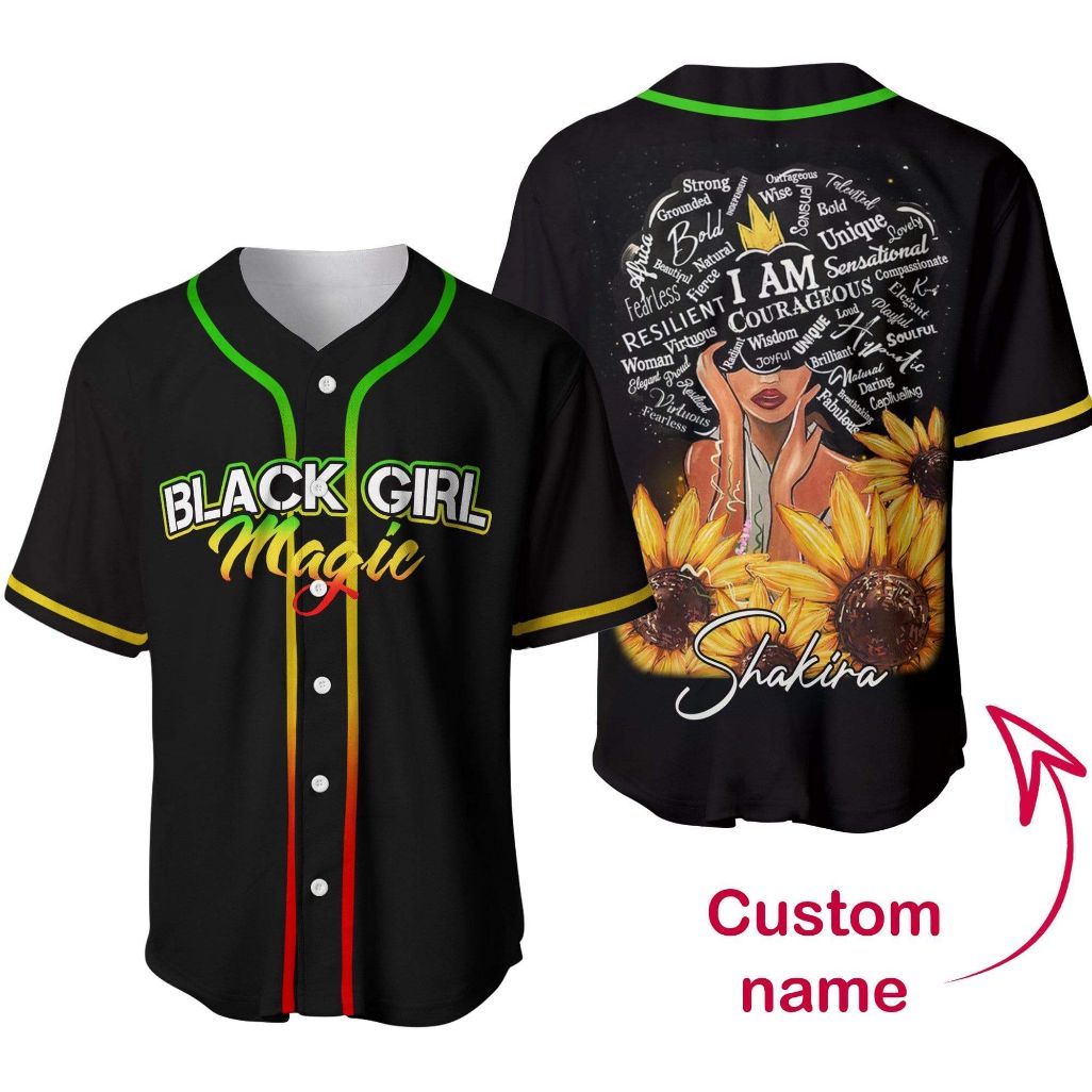 Black Girl Magic Sunflower Custom Personalized Name Baseball Jersey kv Black Girl Magic Sunflower Custom Personalized Name Baseball Jersey kv