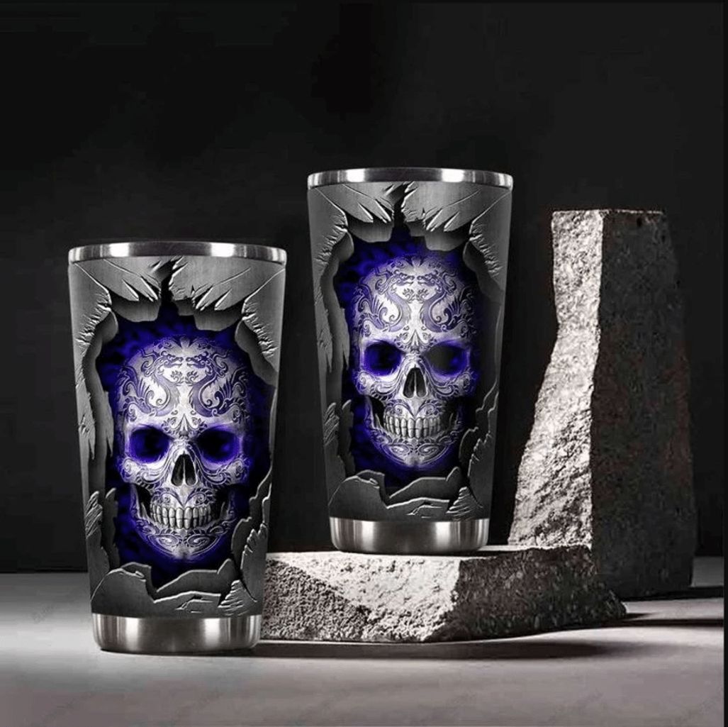 Blue Tattoo Skull Break The Wall Stainless Steel Cup Blue Tattoo Skull Break The Wall Stainless Steel Cup