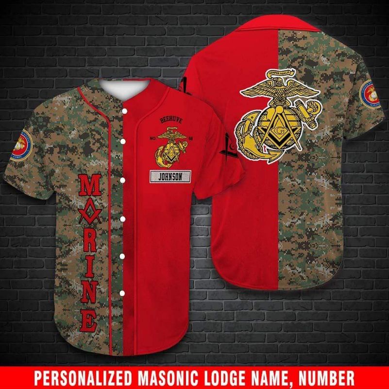 Custom Personalized Name Freemasonry Us Marine Corps Veteran Red Camo Baseball Jersey Custom Personalized Name Freemasonry Us Marine Corps Veteran Red Camo Baseball Jersey