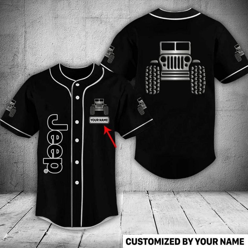 Custom Personalized Name Jeep Steel Black Baseball Jersey Custom Personalized Name Jeep Steel Black Baseball Jersey