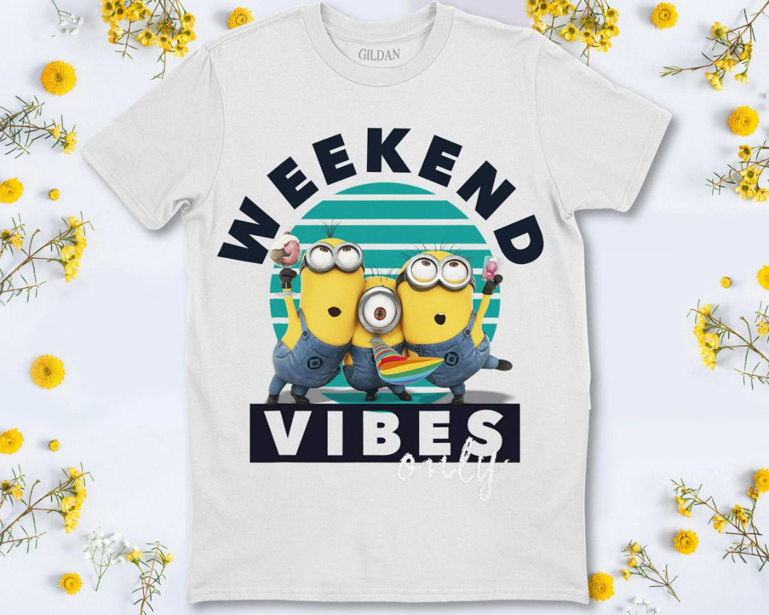 Despicable Me Minions Weekend Vibes Only Graphic T-Shirt Despicable Me Minions Weekend Vibes Only Graphic T-Shirt