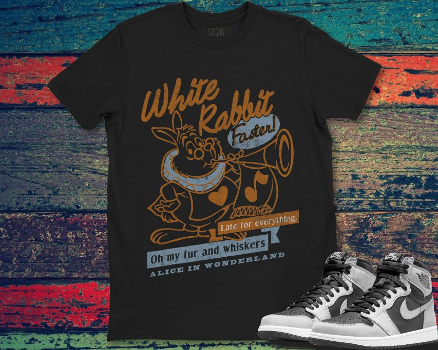Disney Alice In Wonderland White Rabbit Outlined Text Poster T-Shirt Disney Alice In Wonderland White Rabbit Outlined Text Poster T-Shirt