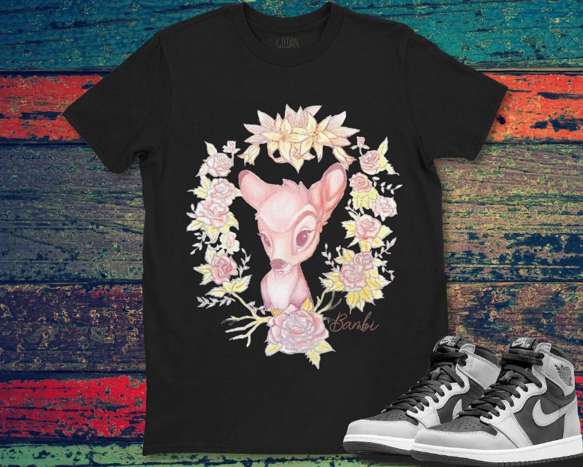 Disney Bambi Floral Watercolor Portrait T-Shirt Disney Bambi Floral Watercolor Portrait T-Shirt