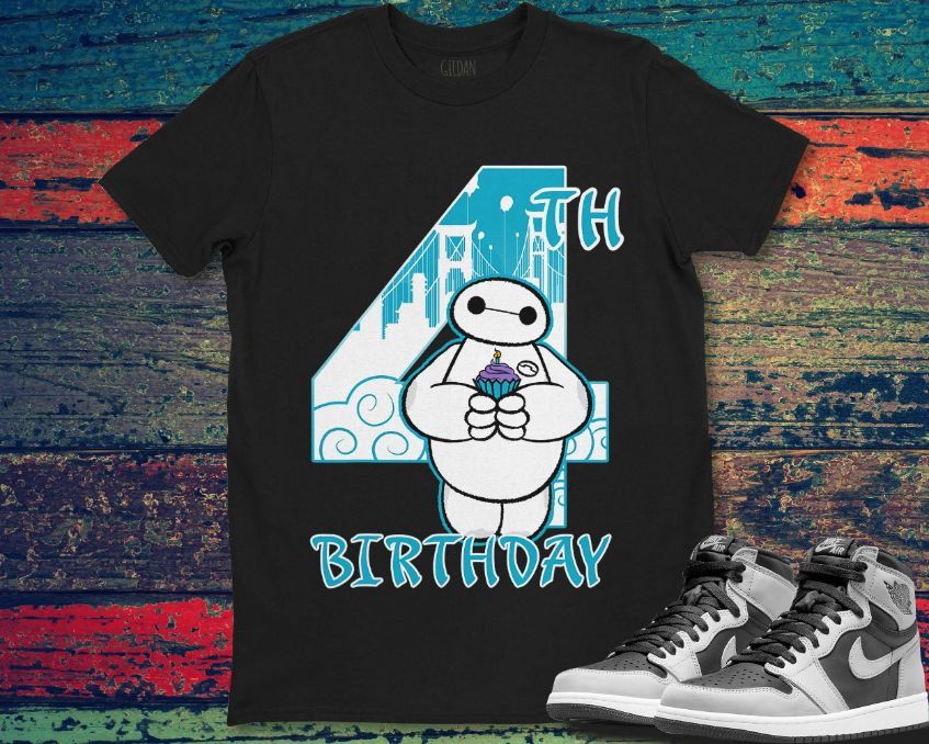 Disney Big Hero 6 Baymax 4th Birthday Cupcake Portrait T-Shirt Disney Big Hero 6 Baymax 4th Birthday Cupcake Portrait T-Shirt
